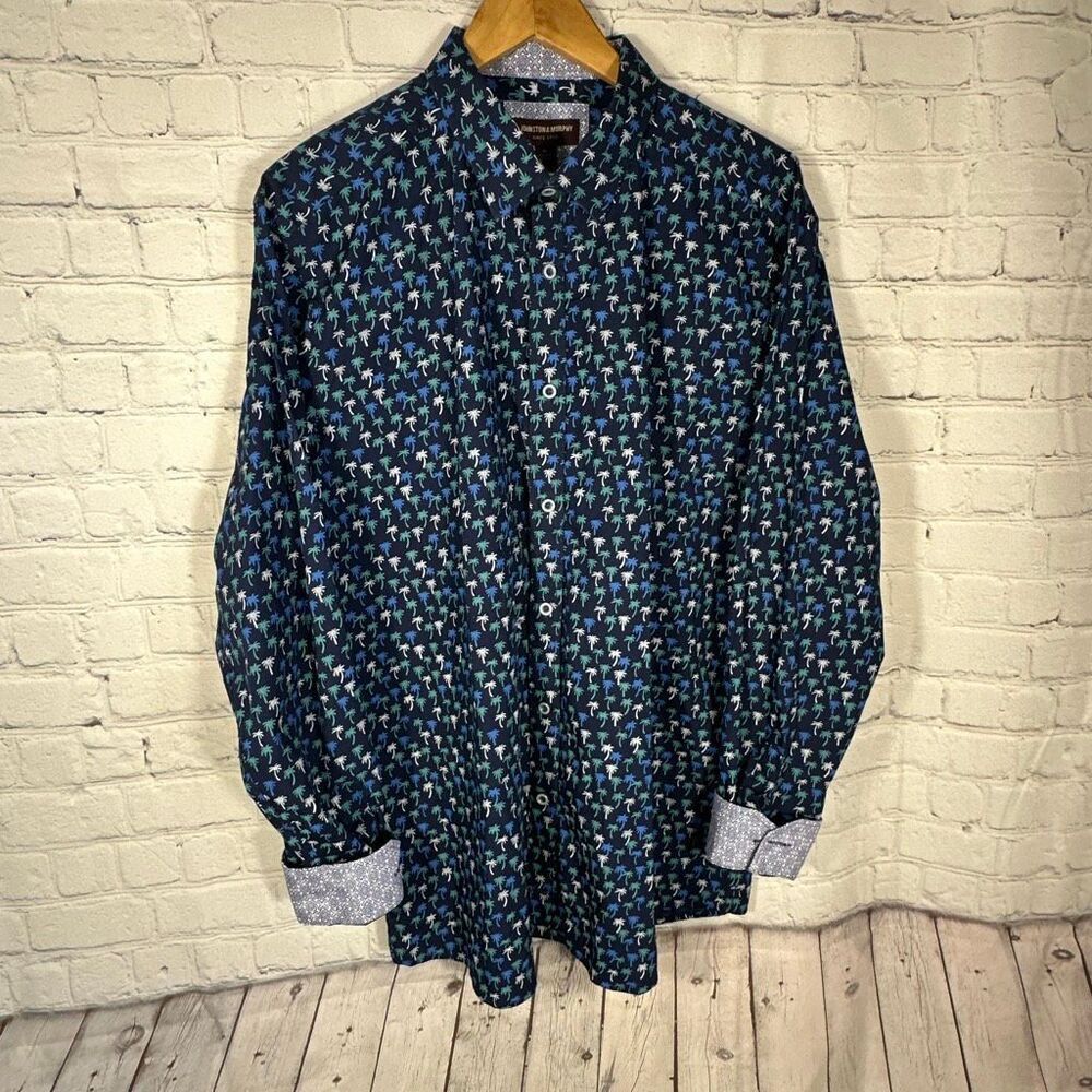 Johnston & Murphy Shirt Mens XL All Over Print AOP Palm Tree Button Down